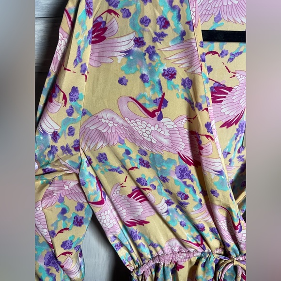 RAGA Nude Floral Wing Print Open Sleeve Mini‎ Dress Boho - Picture 5 of 8